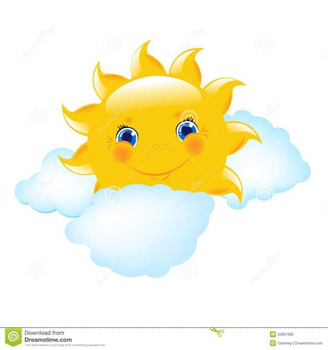Cartoon Sun And Blue Cloud Stock Vector Illustration Of Light 22867082