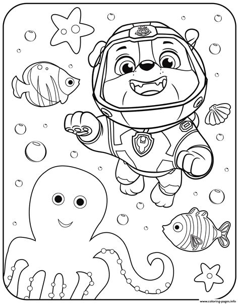 Paw Patrol Rubble Underwater Coloring Page Printable