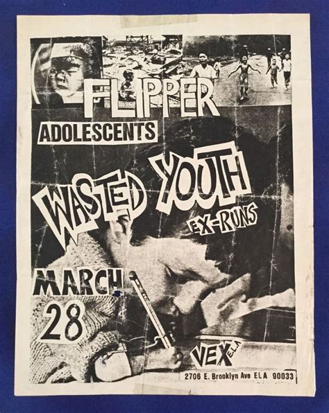 C424 Original Punk Concert Gig Flyer Flipper Adolescents Wasted Youth