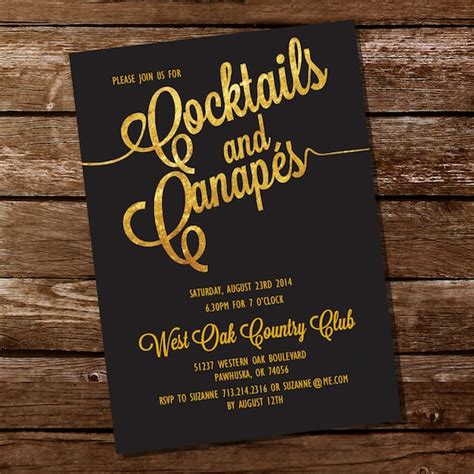 cocktail party invitation canapes invitation gold cocktails invite 40th 50th 60th birthday