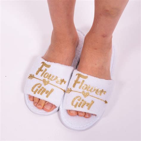 Open Toe White Slippers Personalized Bridesmaid Slippers Etsy