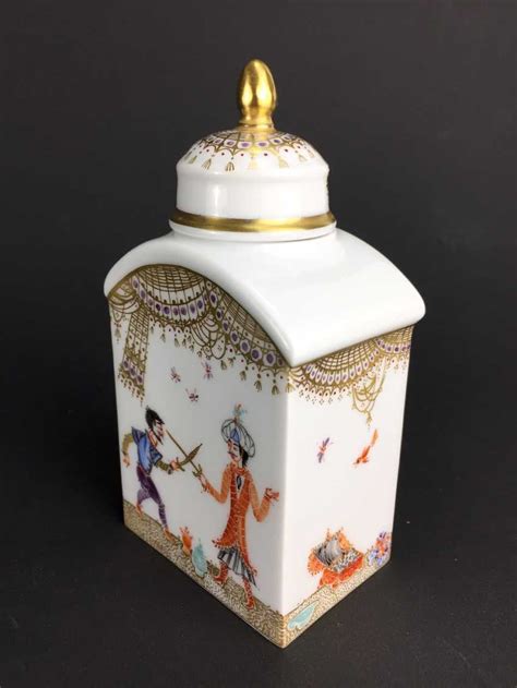 Auction Tea Caddy Lidded Box Meissen Porcelain 1001 Arabian Nights