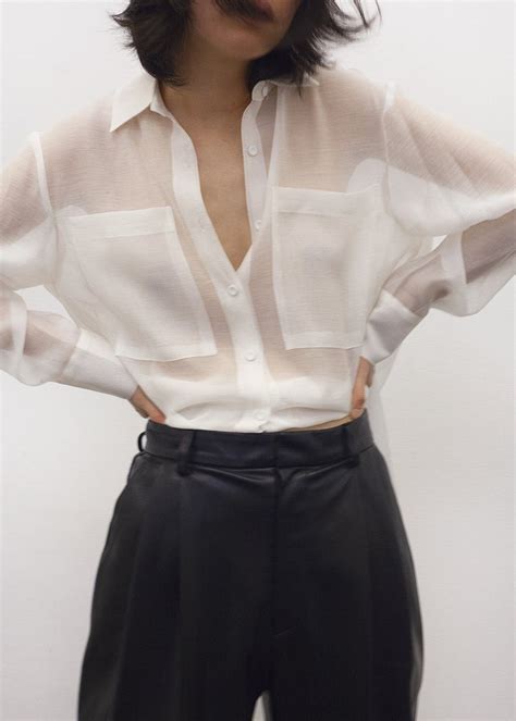 Off White Sheer Button Blouse The Frankie Shop