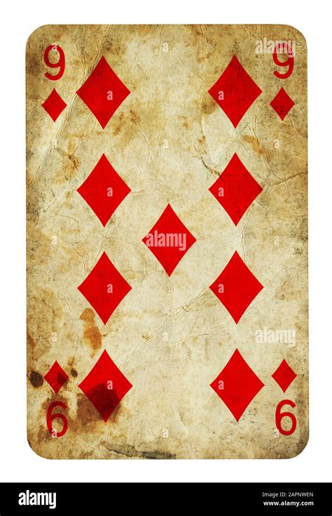 Nine Of Diamonds Vintage Playing Card Isolated On White Clipping