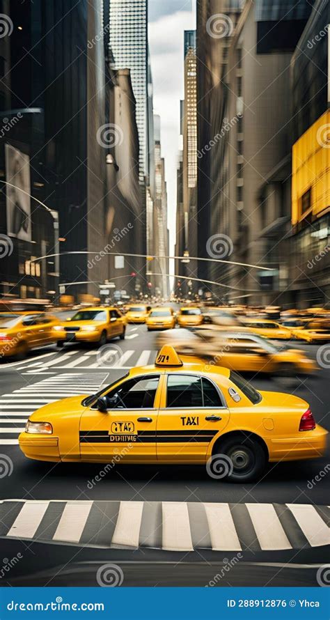 A Dynamic Image Of A Yellow Taxi Cab Driving On A Busy Street In New