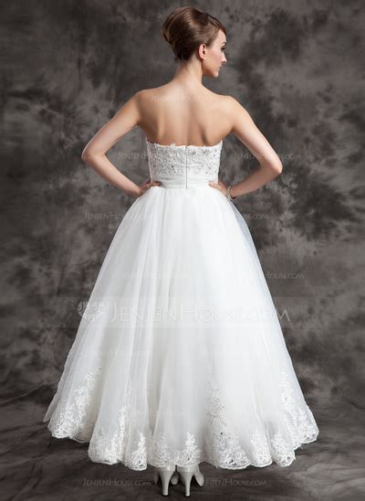 A Lineprincess Strapless Ankle Length Satin Organza Wedding Dress With