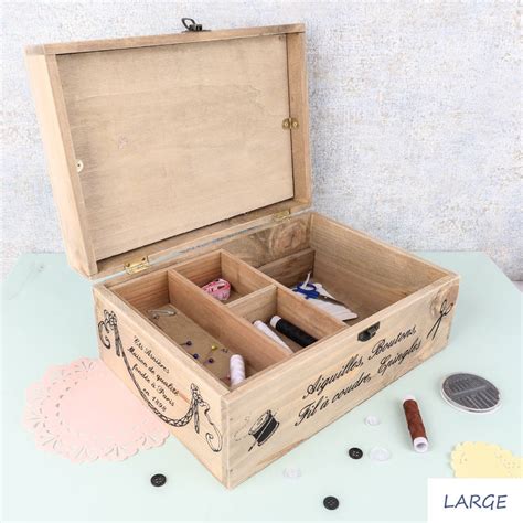 Vintage Wooden Sewing Box Haberdashery Gift By Dibor