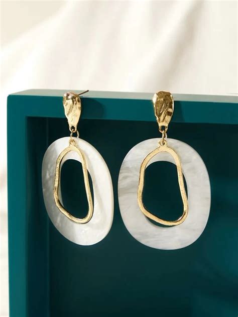 Two Tone Geometric Drop Earrings Shein In Womens Jewelry