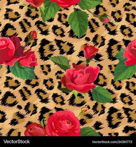 Flowers And Leopard Skin Seamless Pattern Animal Vector Image