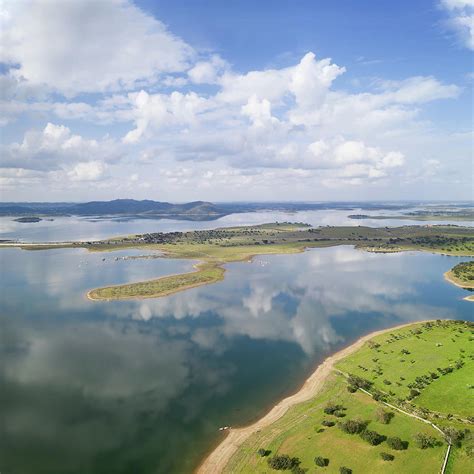 Lake Reservoir Water Reflection Drone Aerial View Of Alqueva Dam