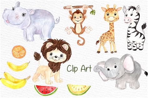 Watercolor Safari Animals Clipart 23947 Illustrations Design Bundles