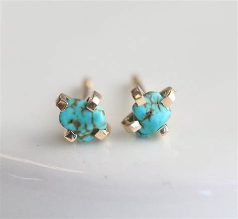 Pretty Raw Turquoise Stud Earrings Perfect For Everyday Wear One Of A