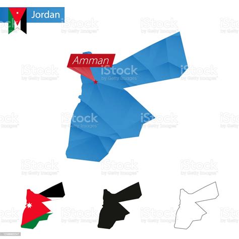 Jordan Blue Low Poly Map With Capital Amman Stock Illustration