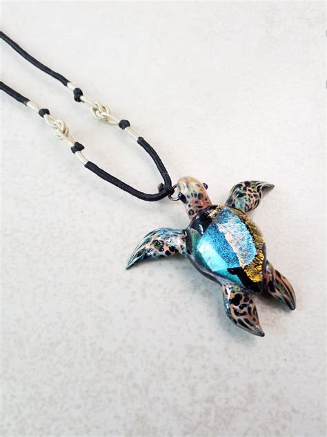 Sea Turtle Pendant With Sea Glass Color Sea Turtle Jewelry Etsy
