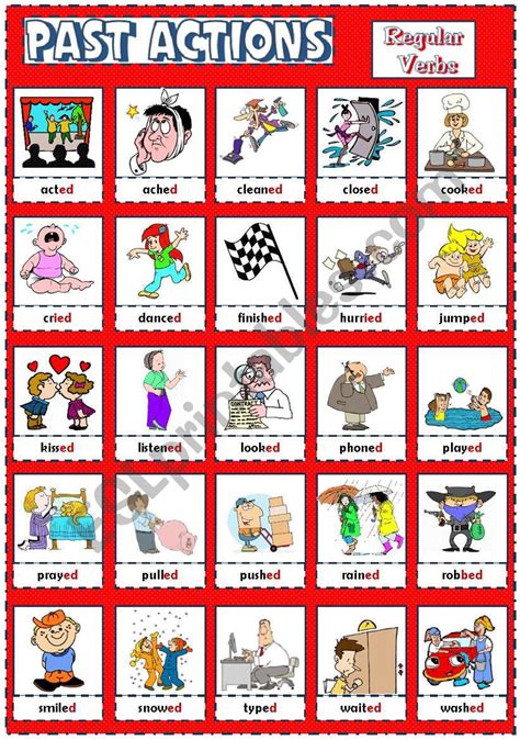 Past Actions Pictionary Regular Verbs Esl Worksheet By Mada1