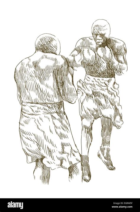 Boxing Match An Hand Drawn Illustration In Vintage Style Line Art