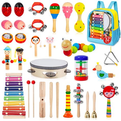 ゲーム 30 Types Kids Musical Instruments Set Wooden Percussion Instruments