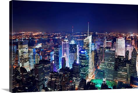 Times Square Aerial View At Night New York City Wall Art Canvas