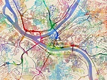Pittsburgh Pennsylvania Street Map Digital Art by Michael Tompsett - Pixels