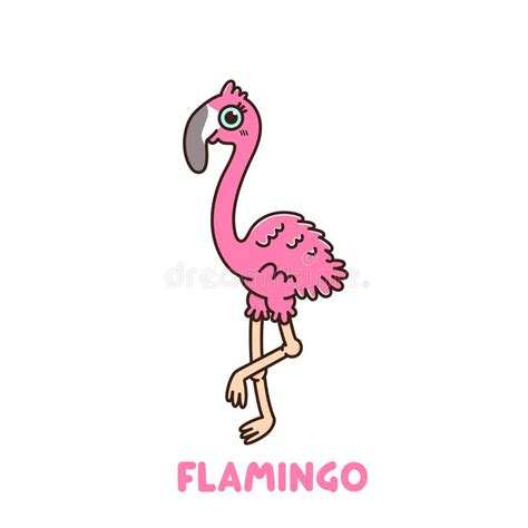 Character Kawaii Cute Flamingo With A Smile On A White Background