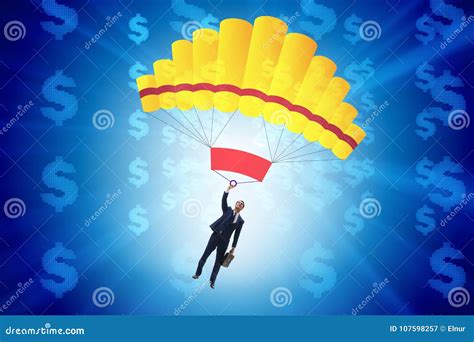 The Businessman In Golden Parachute Concept Stock Image Image Of
