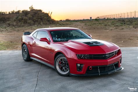 Victory Red Chevrolet Camaro Zl1 Weld S76 Forged Wheels