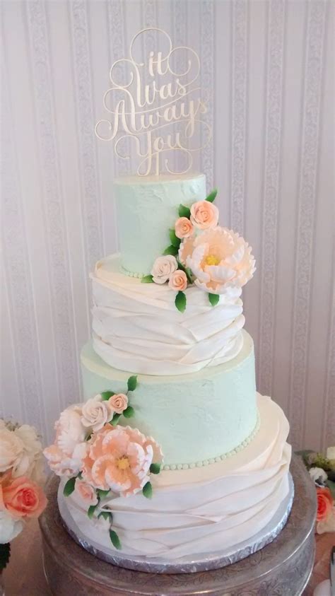 Mint And Peach Wedding Cake Mint Wedding Cake Wedding Cake Peach