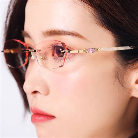[usd 97 63] Women S Cutting Edge Glasses Round Face White Frameless Glasses With Myopia Glasses