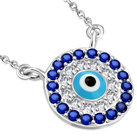 925 Sterling Silver Evil Eye Hamsa White Blue CZ Womens Pendant