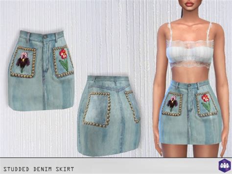 The Sims Resource Studded Denim Skirt By Puresim • Sims 4 Downloads