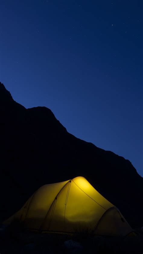 Download Wallpaper 1080x1920 Tent Mountains Night Camping Darkness