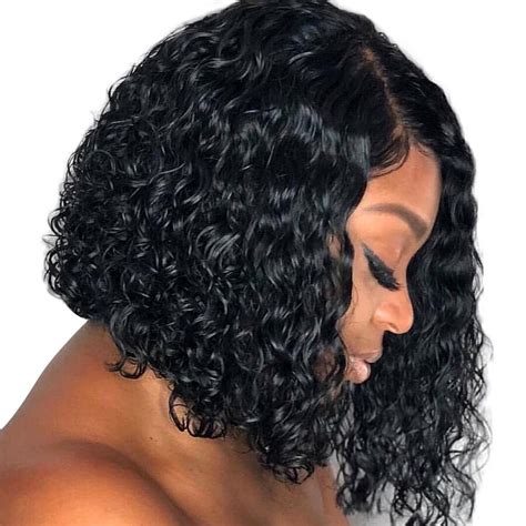 preplucked 13x6 bob lace front human hair wig 180 deep part curly short human hair wigs