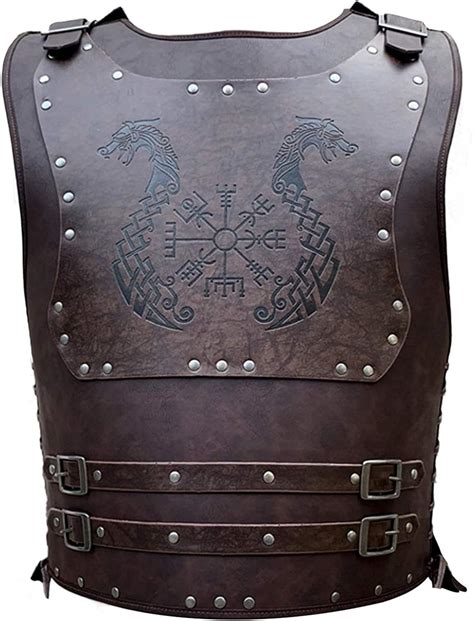Viking Leather Armor Medieval Leather Chest Vest Brown With Vegvisir