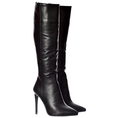 Womens Stiletto Mid Heel Sexy Pointed Toe Knee High Boots Black Brown