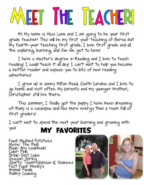 Excellent Meet The Teacher Letter For The Beginning Of The Year Back