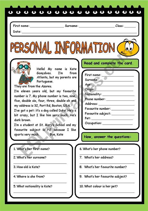 Personal Information Esl Worksheet By Evelinamaria