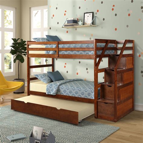 Segmart Twin Over Twin Bunk Beds For 3 12 Kids Solid Wood Bunk Bed
