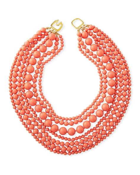 Kenneth Jay Lane Strand Beaded Necklace Coral Beaded Necklace
