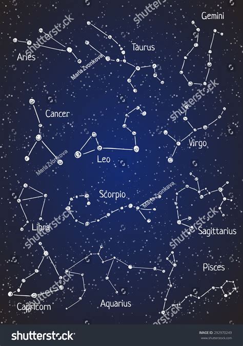 Set Of Zodiac Constellations Vector Space And Stars Illustration