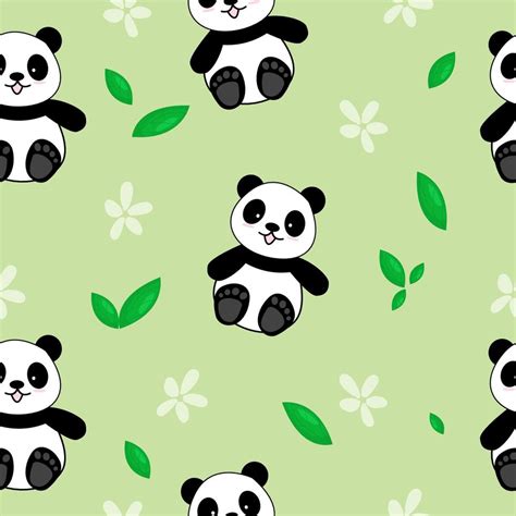 Cute Panda Seamless Pattern Background Cartoon Panda Bears Vector