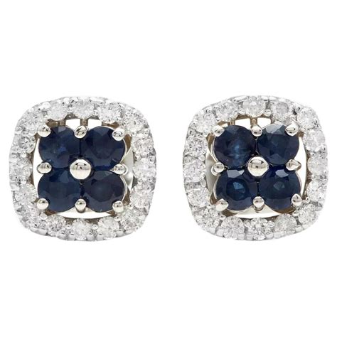 Carats Natural Sapphire And Diamond K Solid White Gold Earrings