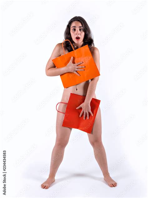 Naked Woman Covering Herself With Recycled Paper Bags Adobe Stock