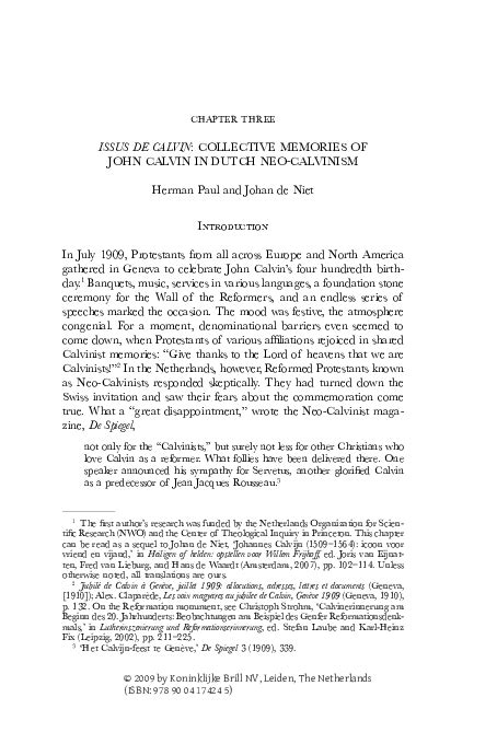 Pdf Issus De Calvin Collective Memories Of John Calvin In Dutch Neo