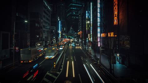 Download Wallpaper 2048x1152 Night City Street City Lights Traffic