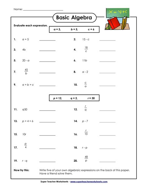 Introductory Algebra Worksheets Free Printable Basic Math Worksheets