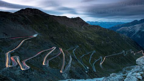 Light Trails At Night On The Stelvio Pass Passo Dello Stelvio