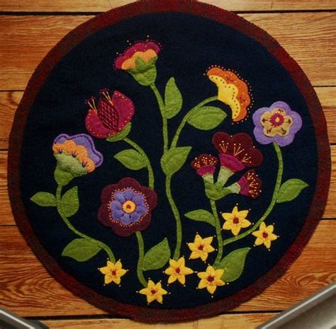 Jacobean Wool Applique Penny Rug Wall Hanging Table Topper Penny Rug