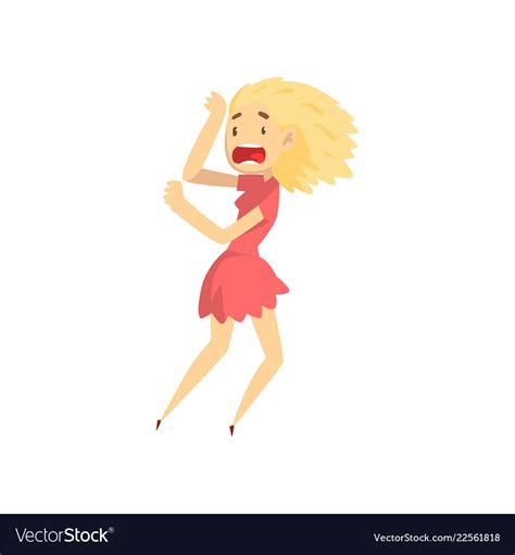 Scared Girl Standing And Screaming Desperately Vector Image