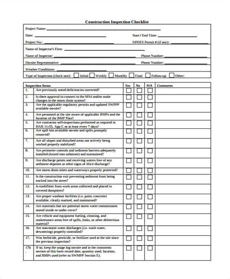 Construction Inspection Checklist Checklist Vrogue