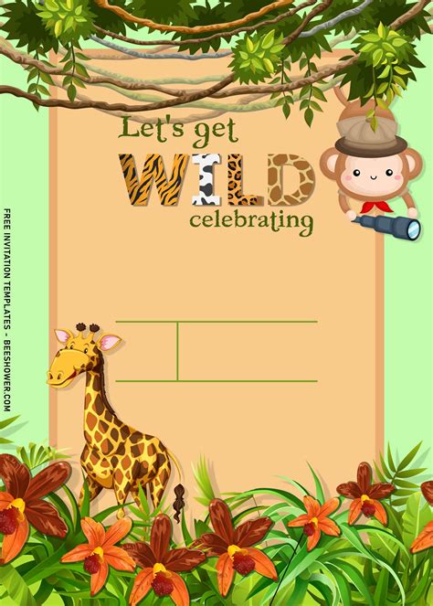 Download Image Of 11 Safari Animals Themed Birthday Invitation